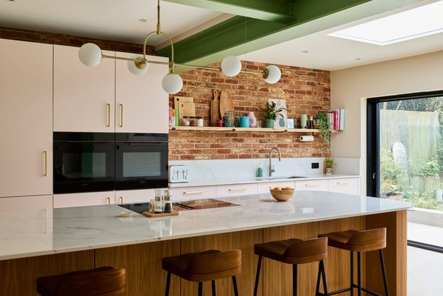 Hayes Pink Lacquer & Oak Kitchen